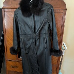Marvin Richards Black Fox  Fur-Trimmed Trench Coat